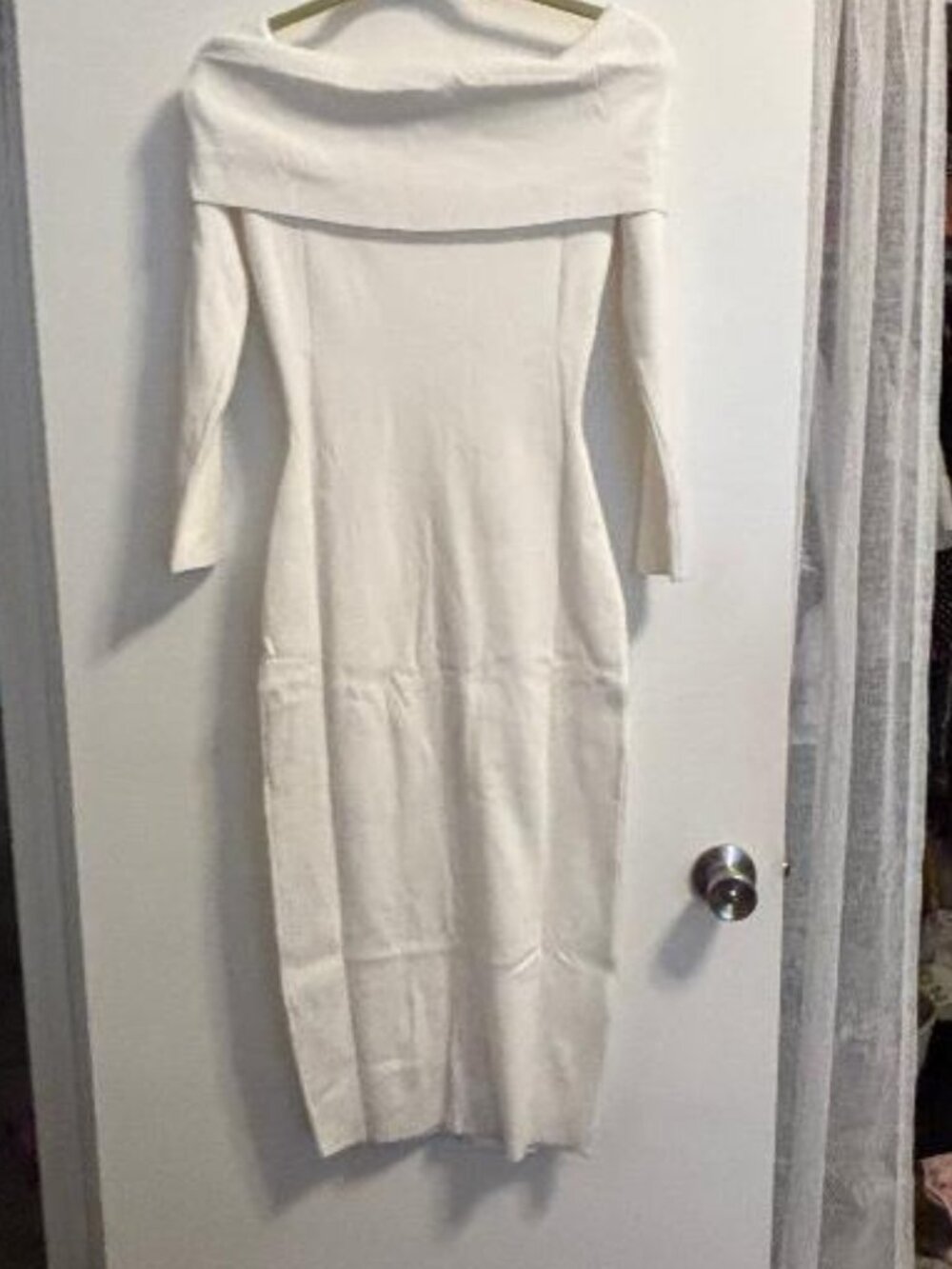 MEROKEETY Women XS White off Shoulder Bodycon Sweater Dress NWT